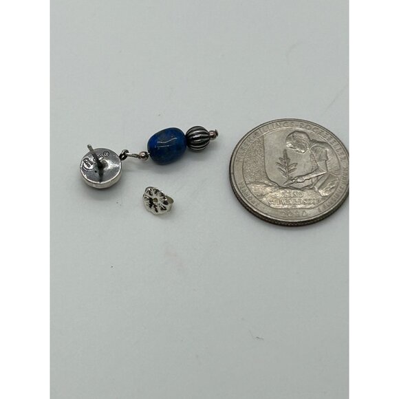 Carolyn Pollack Sterling Silver Pierced Earrings Vintage Lapis Bead Dangle Y2K - Picture 12 of 13